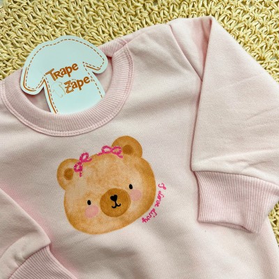 Conj. Casaco Face Bear e Calça Legging - Rosa
